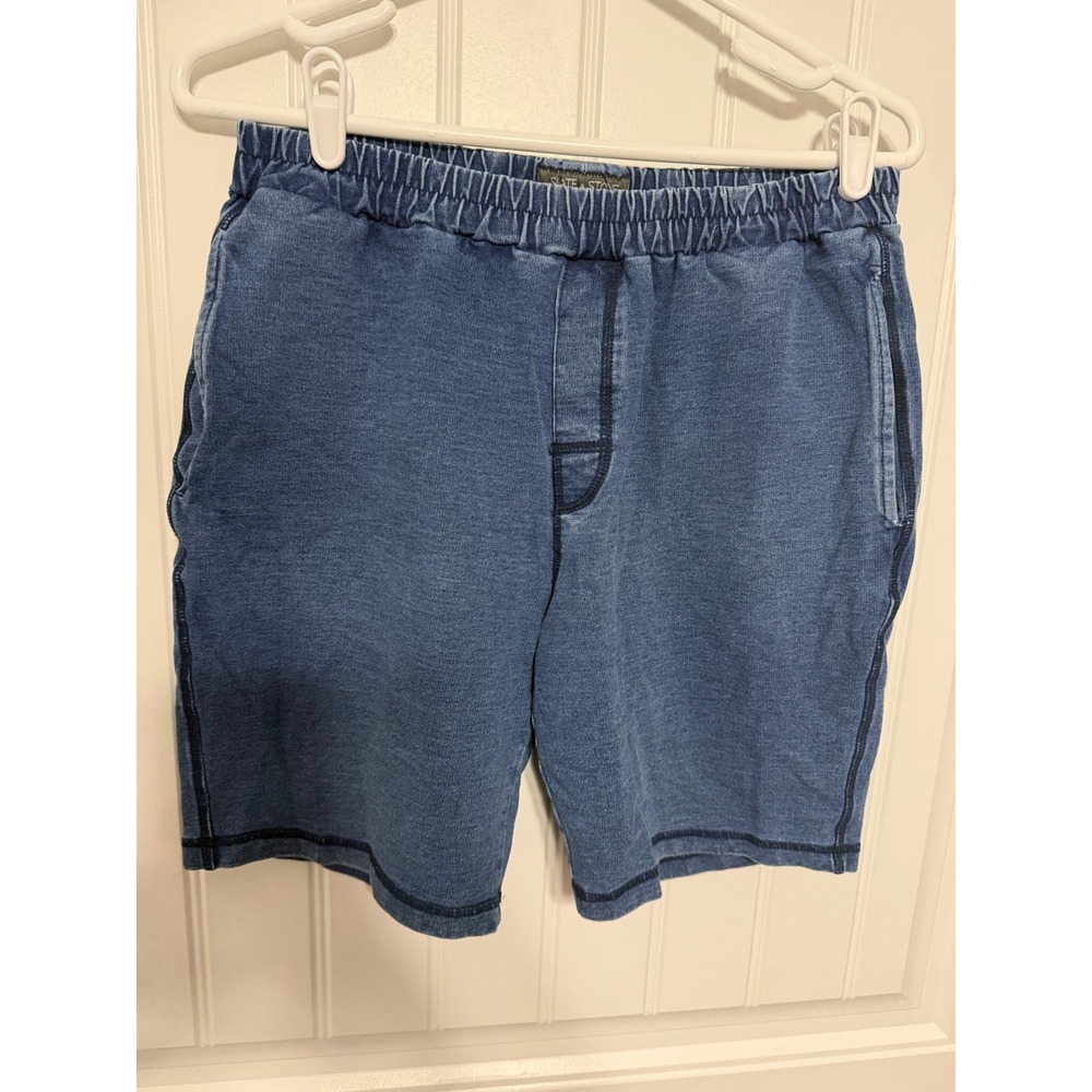 Slate & Stone Shorts Mens 32 Blue Denim Look Knit Elastic Waist Casual EUC